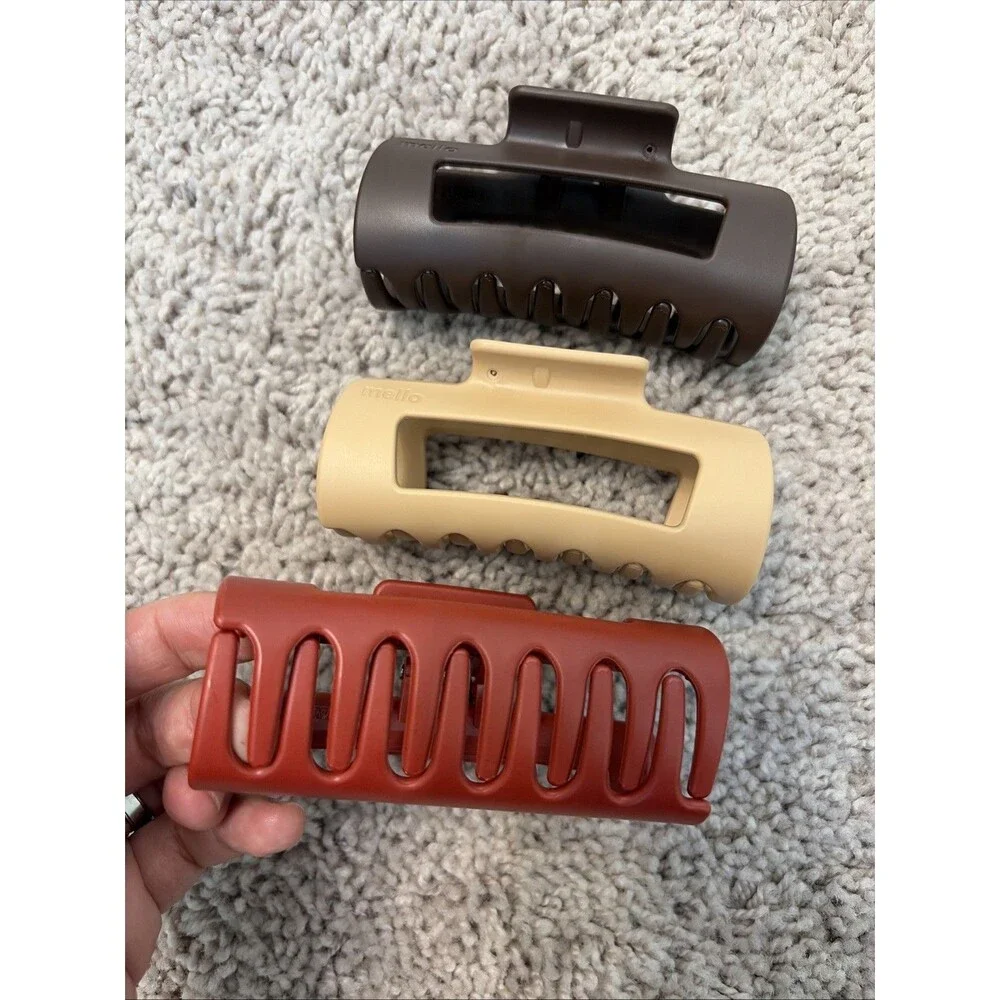 Mello Classic Claw Clip, Beige, Brown & Cherry, x3 Lot,(Medium)Squishy Claw Clip